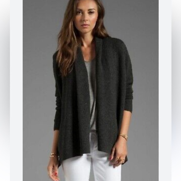 VINCE WOOL CASHMERE OPEN FRONT COWL NECK BLACK SWEATER SIZE LARGE - Picture 1 of 7